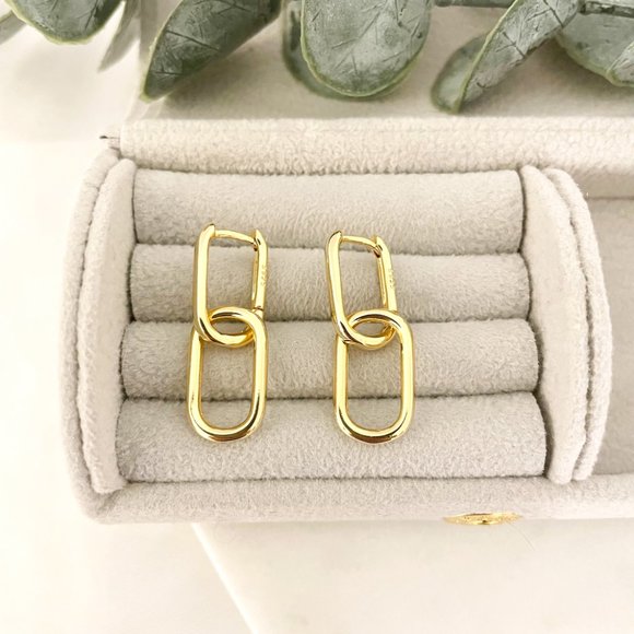 925 Sterling Silver Link Earrings Dangle Chain Earrings Minimalist Earrings - Picture 6 of 8